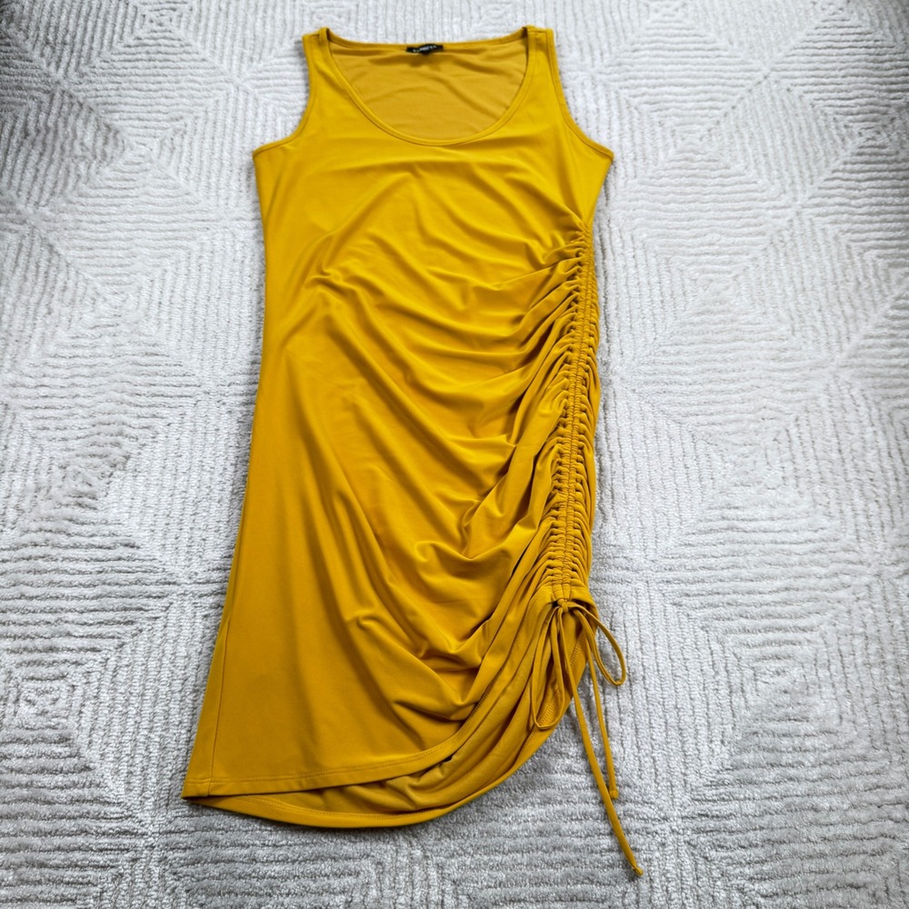 Express Mini Dress Women's Yellow Ruched  Bodycon Night Out Club Luxury Modern